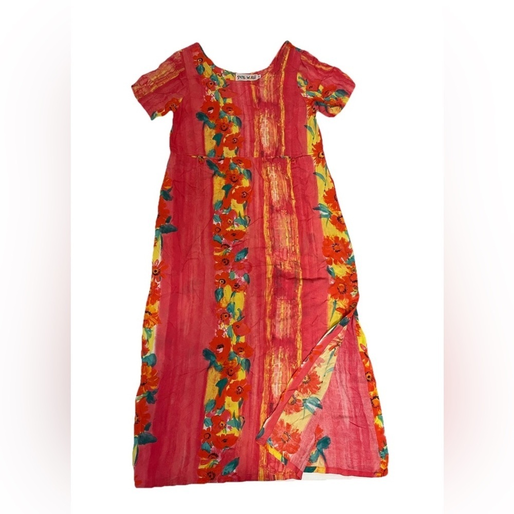Jams World Fire Daisy Floral MIDI Maxi Dress Pockets Split Size Small